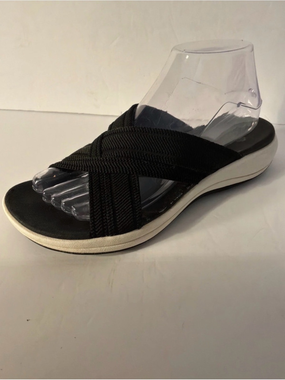 Clarks Black Crisscross Slide Sandals with White Midsole